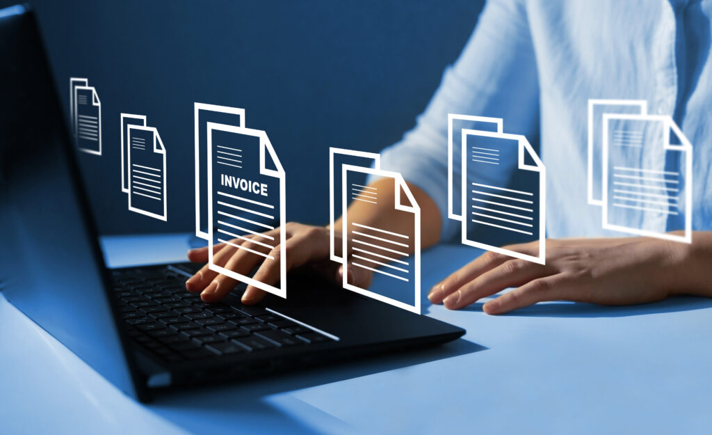 Digital invoice document management concept.Online digital statements for payment.