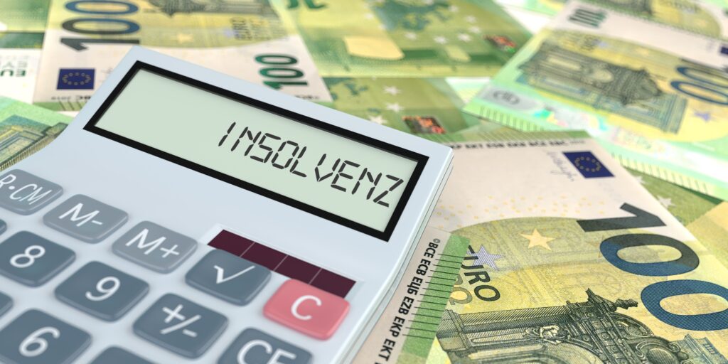 German text Insolvenz, translate Insolvency. 3d illustration.